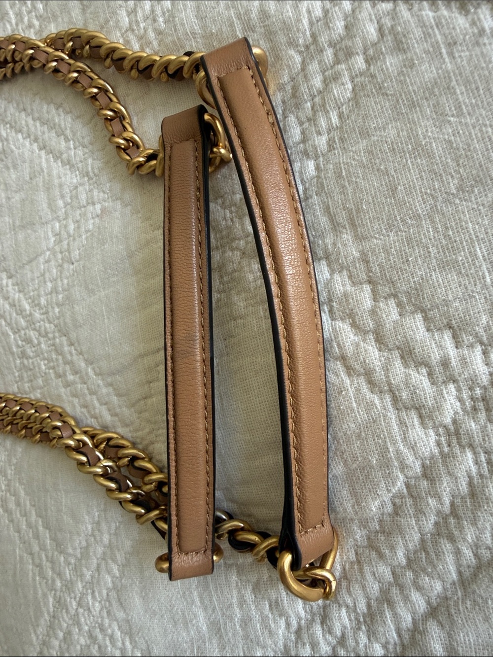 Tory Burch Fleming Soft Leather Convertible Shoulder Bag Warm Tan Gold Chain - Picture 8 of 17